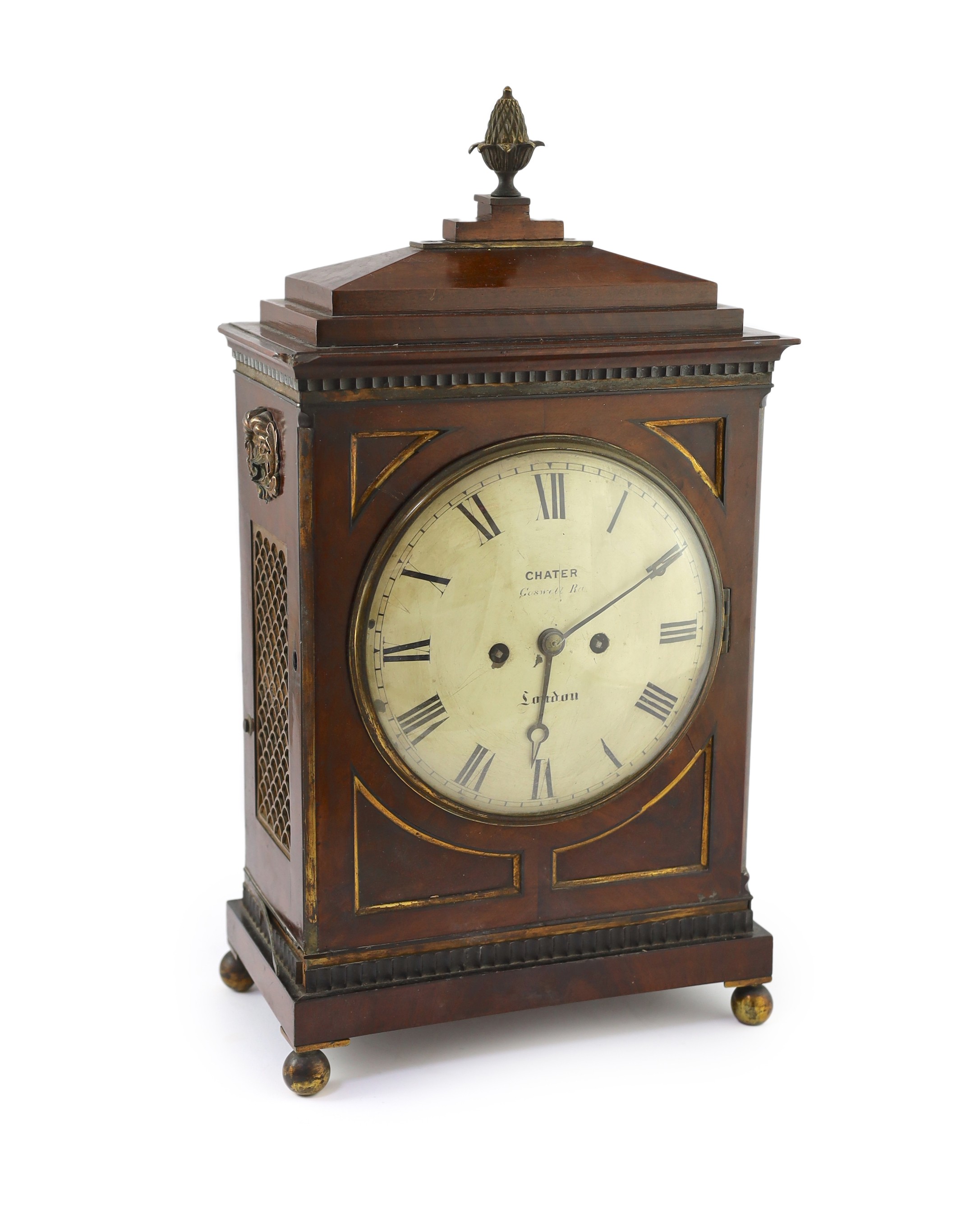 Chater, Goswell Road, London. A Regency brass mounted mahogany eight day bracket clock, 29cm wide 17cm deep 42cm high